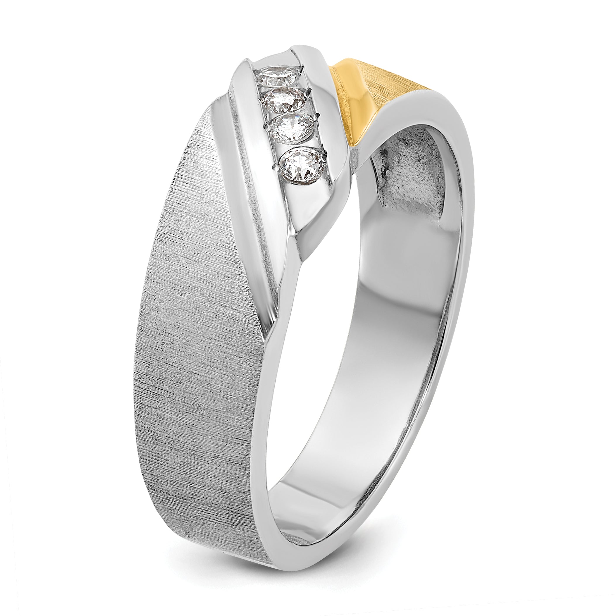 14k Two-tone Gold Men's Polished and Satin 1/4 carat Diamond Complete Ring