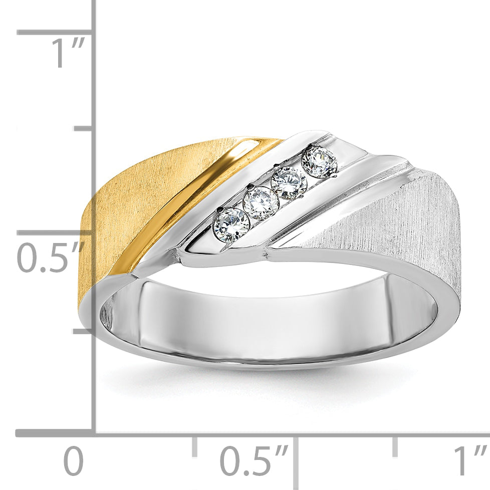 14k Two-tone Gold Men's Polished and Satin 1/4 carat Diamond Complete Ring