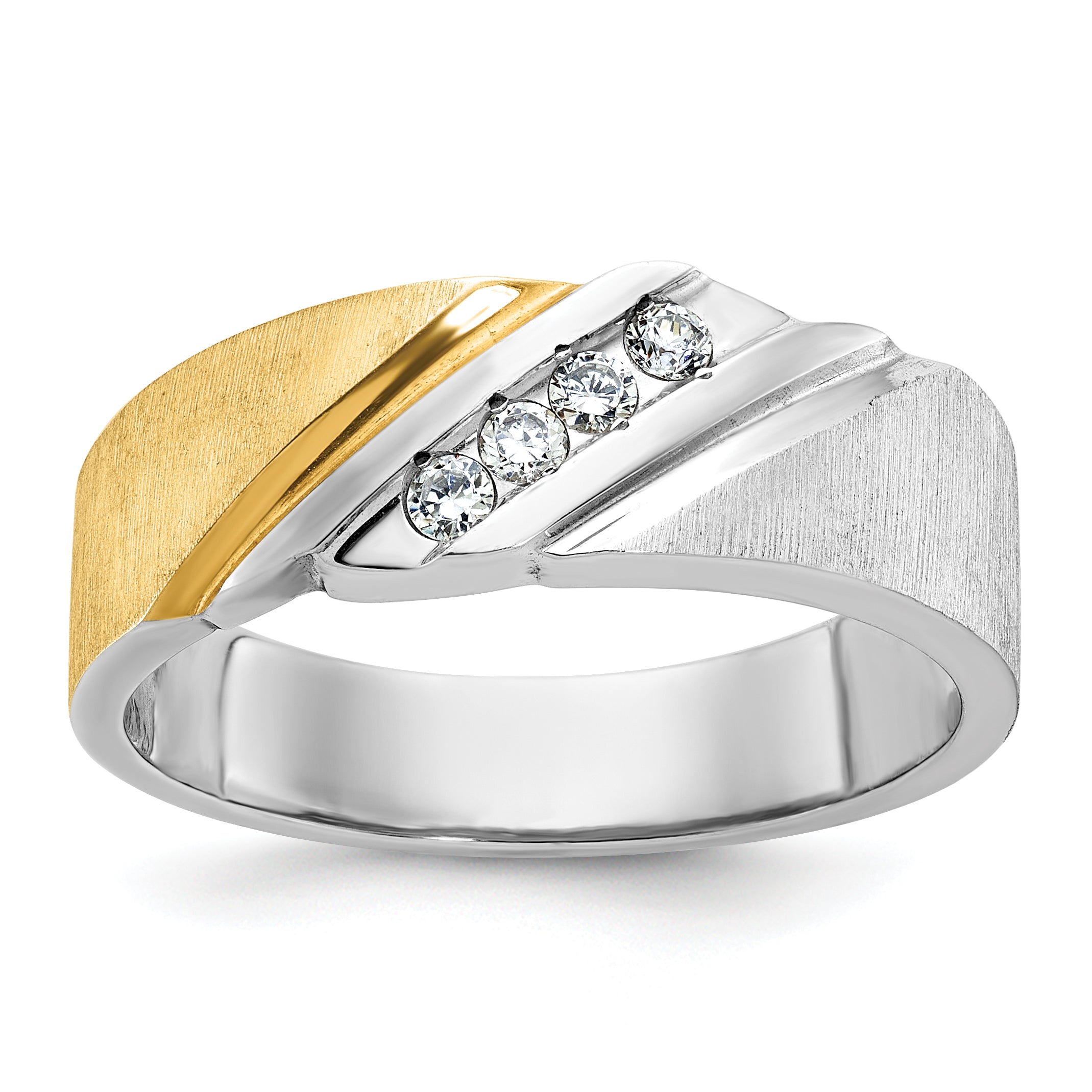 14k Two-tone Gold Men's Polished and Satin 1/4 carat Diamond Complete Ring