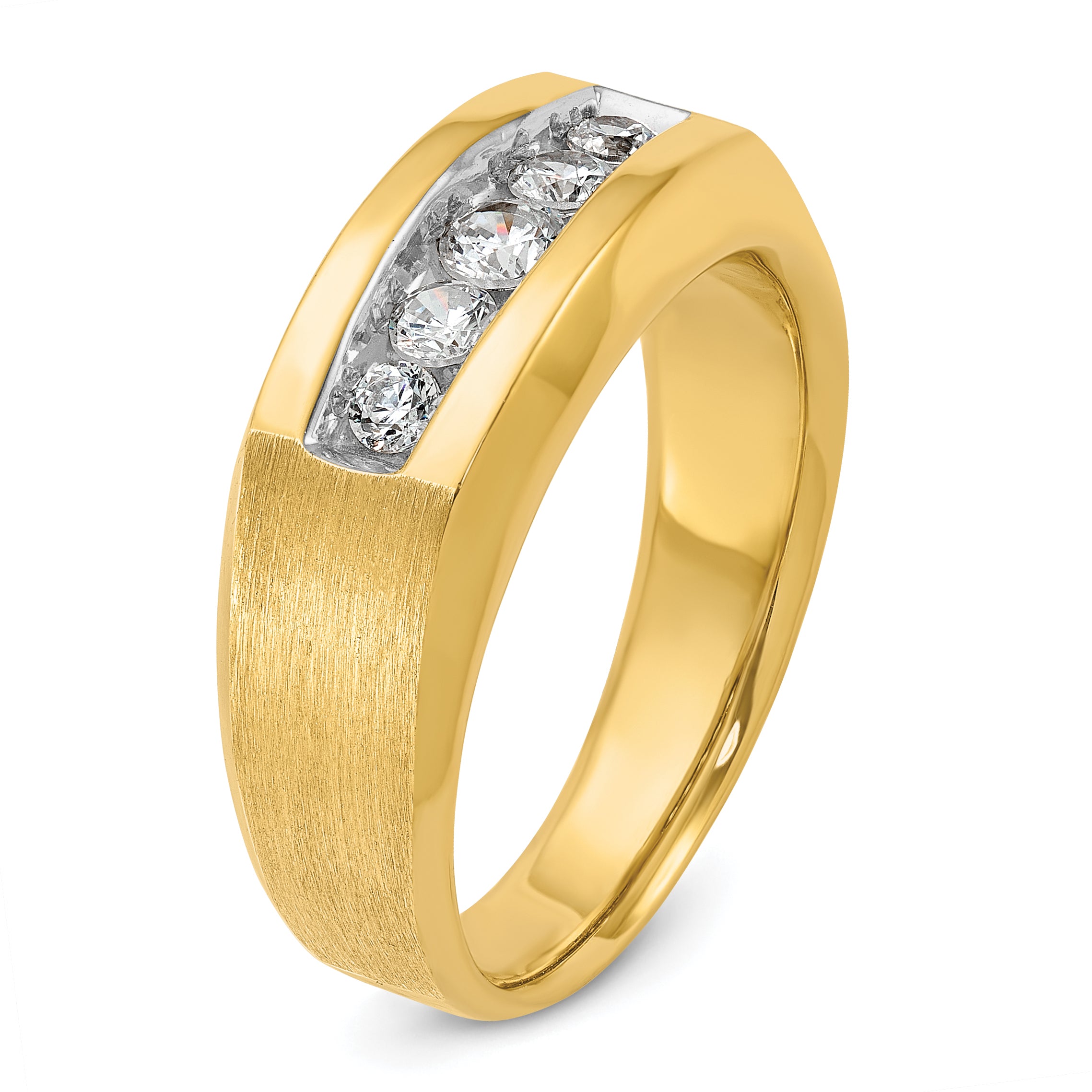 14k Yellow Gold Men's Polished and Satin 1/2 carat Diamond Complete Ring