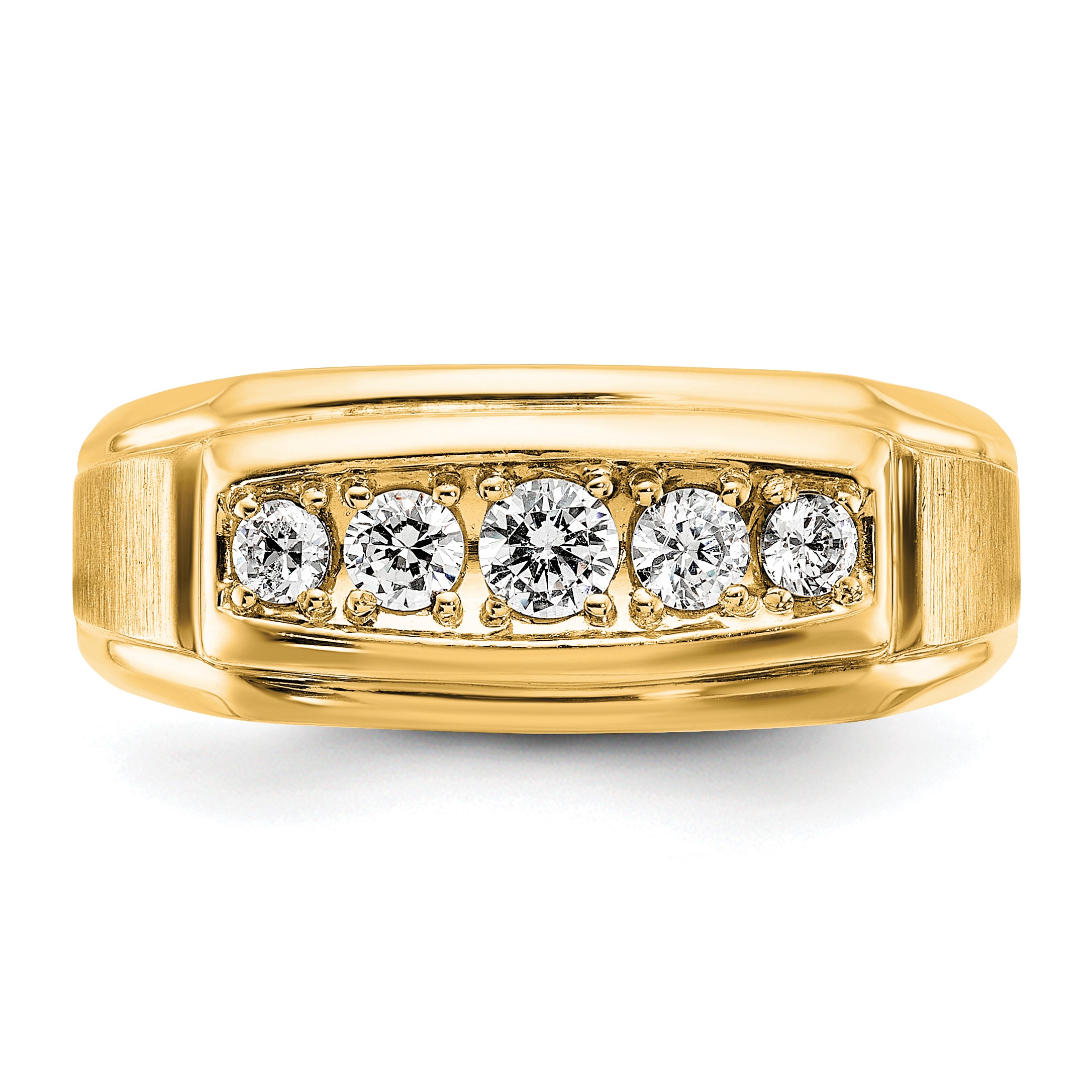 14k Yellow & Rhodium Gold Two-tone Gold Men's Polished and Satin Comfort-Fit 1/2 carat Diamond Complete Ring
