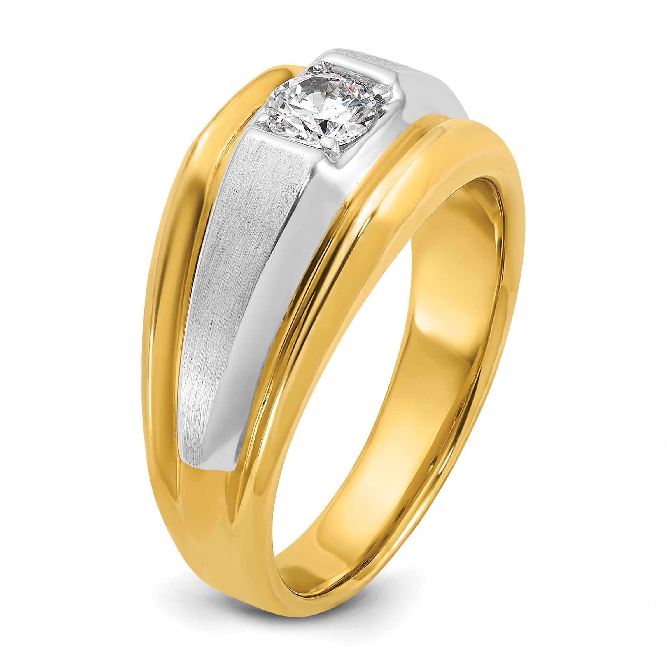 14k Two-tone Gold Men's Polished and Satin 3/8 carat Diamond Complete Ring