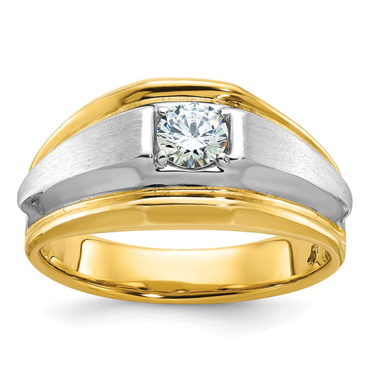 14k Two-tone Gold Men's Polished and Satin 3/8 carat Diamond Complete Ring