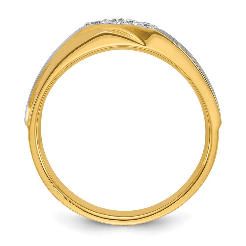 14k Two-tone Gold Men's Polished and Satin 1/8 carat Diamond Complete Ring