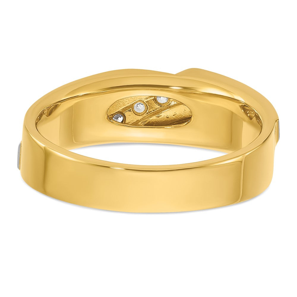 14k Two-tone Gold Men's Polished and Satin 1/8 carat Diamond Complete Ring