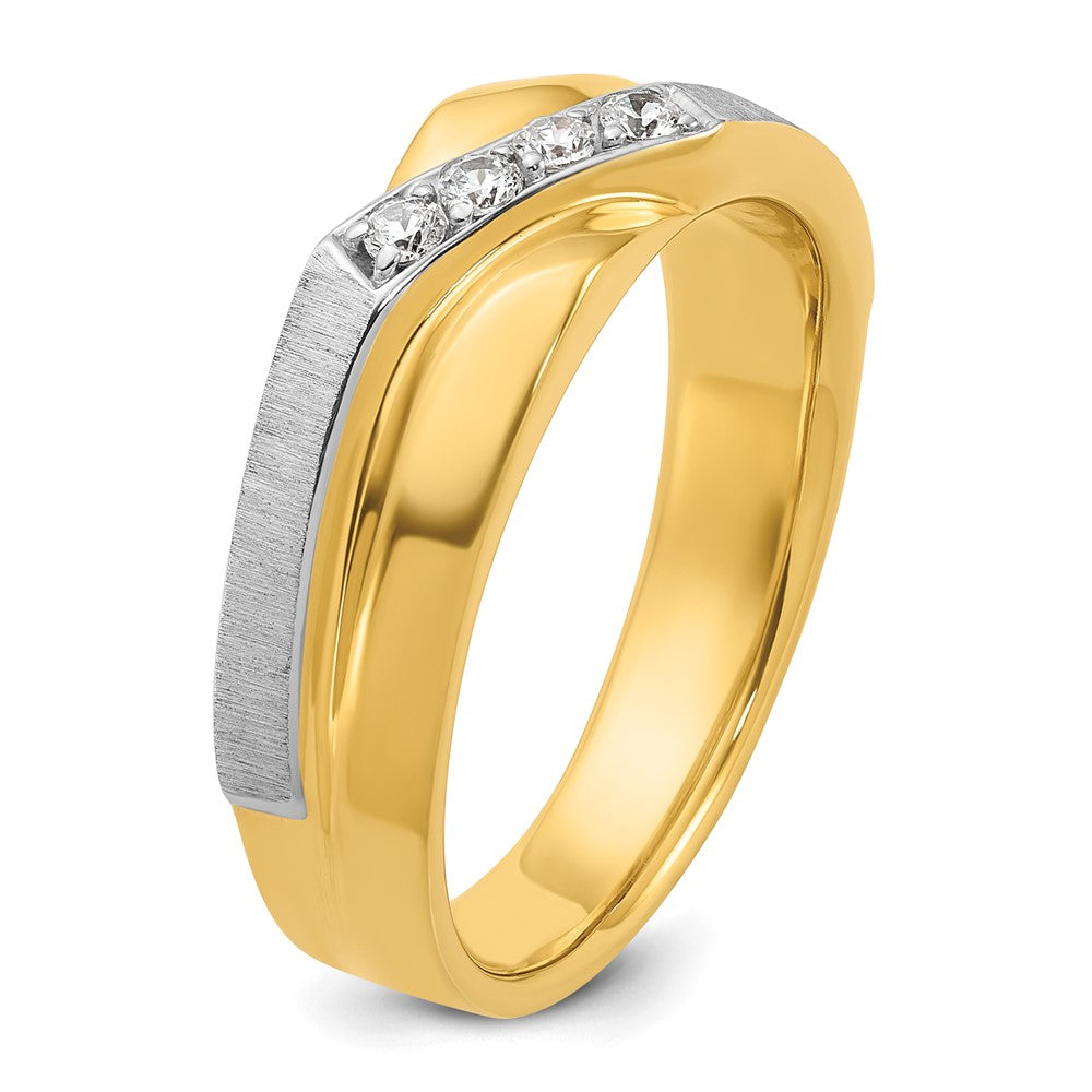 14k Two-tone Gold Men's Polished and Satin 1/8 carat Diamond Complete Ring