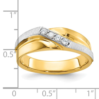 14k Two-tone Gold Men's Polished and Satin 1/8 carat Diamond Complete Ring