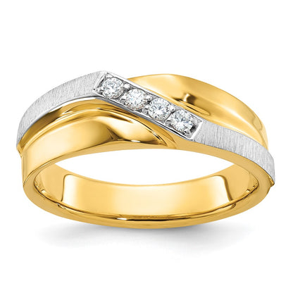 14k Two-tone Gold Men's Polished and Satin 1/8 carat Diamond Complete Ring
