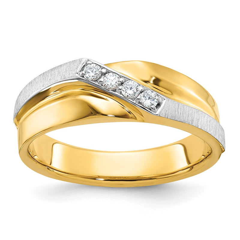 14k Two-tone Gold Men's Polished and Satin 1/8 carat Diamond Complete Ring