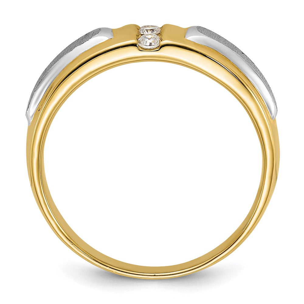 14K Two Tone Ibgoodman 1/8 Carat Lab Grown Diamond Vs/Si+ G+ Complete Polished And Satin Men'S Three Stone Ring