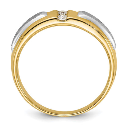 14K Two Tone Ibgoodman 1/8 Carat Lab Grown Diamond Vs/Si+ G+ Complete Polished And Satin Men'S Three Stone Ring