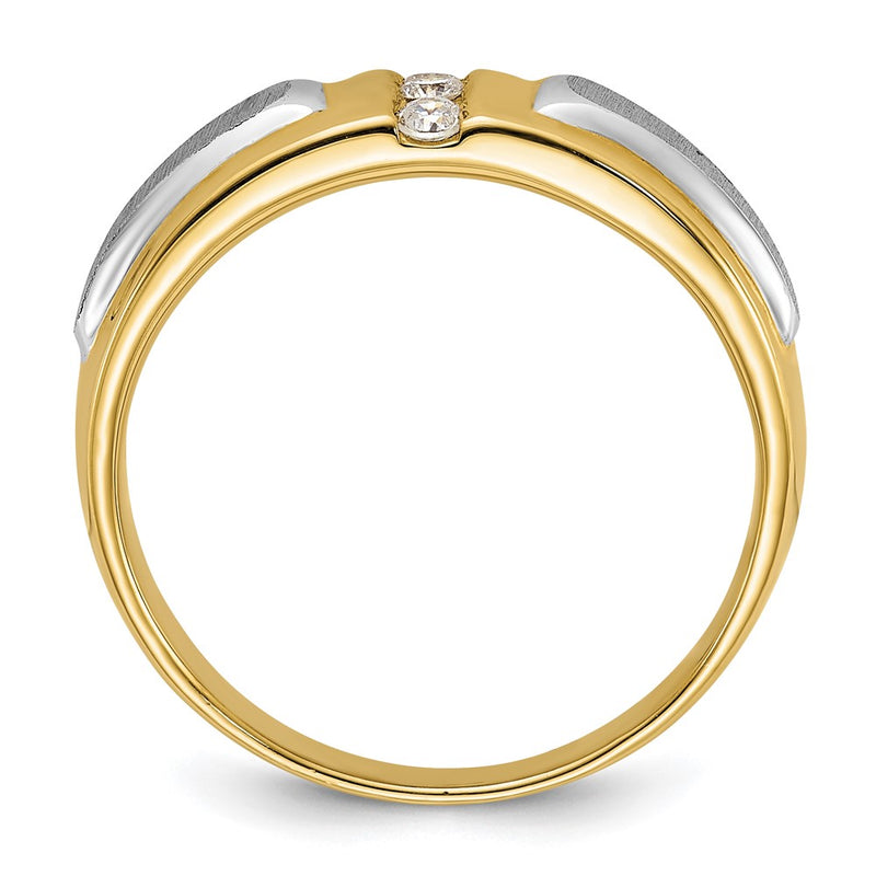 14k Two-tone Gold Men's Polished and Satin 1/8 carat Diamond Complete Ring