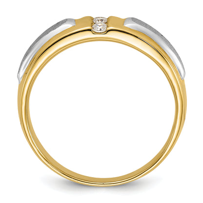 14k Two-tone Gold Men's Polished and Satin 1/8 carat Diamond Complete Ring