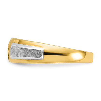 14k Two-tone Gold Men's Polished and Satin 1/8 carat Diamond Complete Ring