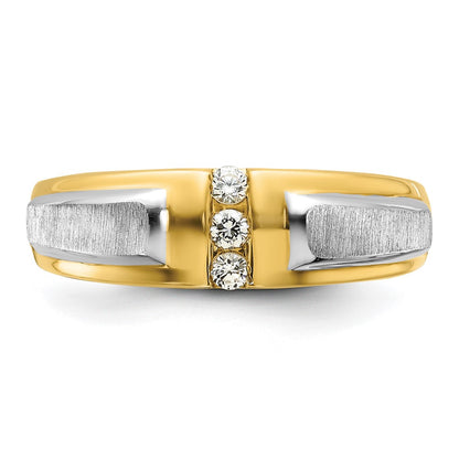 14K Two Tone Ibgoodman 1/8 Carat Lab Grown Diamond Vs/Si+ G+ Complete Polished And Satin Men'S Three Stone Ring
