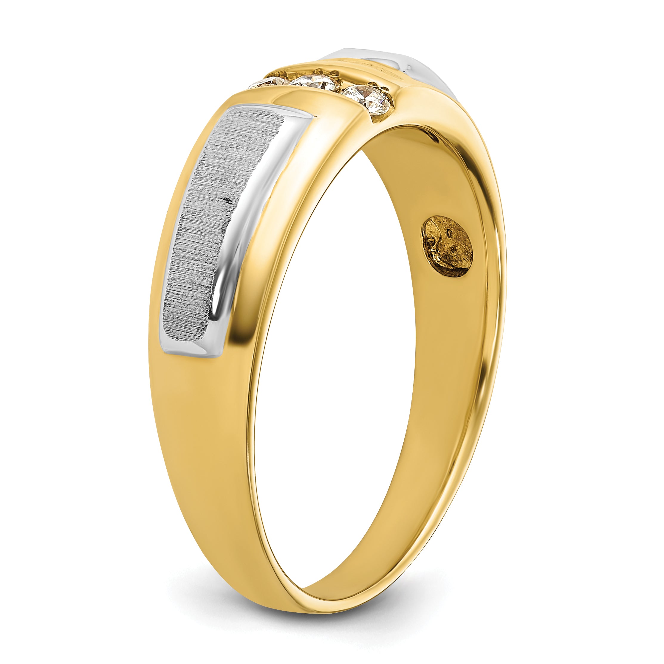 14k Two-tone Gold Men's Polished and Satin 1/8 carat Diamond Complete Ring