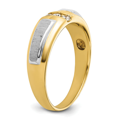 14k Two-tone Gold Men's Polished and Satin 1/8 carat Diamond Complete Ring