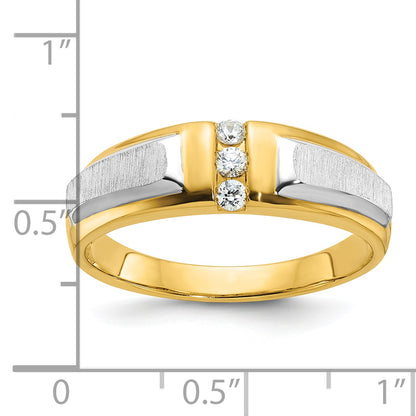 14k Two-tone Gold Men's Polished and Satin 1/8 carat Diamond Complete Ring