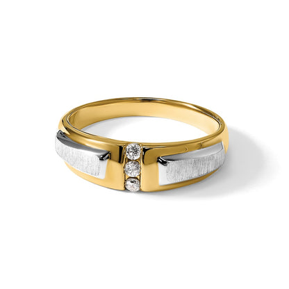 14K Two Tone Ibgoodman 1/8 Carat Lab Grown Diamond Vs/Si+ G+ Complete Polished And Satin Men'S Three Stone Ring