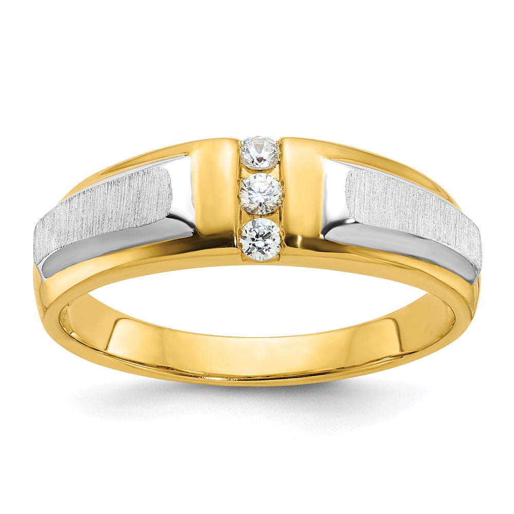 14K Two Tone Ibgoodman 1/8 Carat Lab Grown Diamond Vs/Si+ G+ Complete Polished And Satin Men'S Three Stone Ring