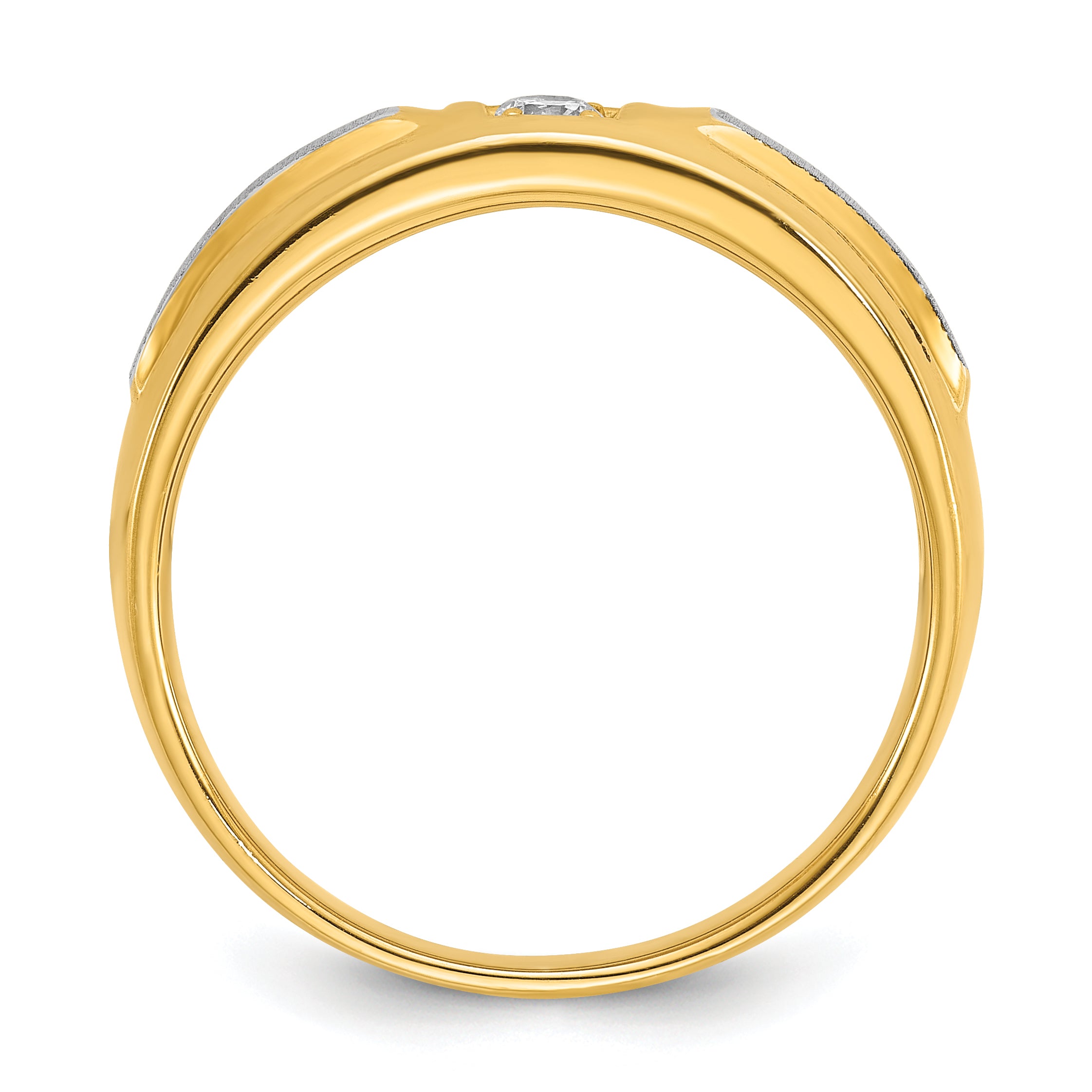 14k Two-tone Gold Men's Polished and Satin 1/10 carat Diamond Complete Ring