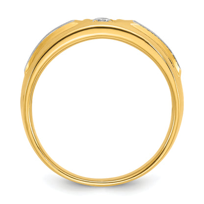 14k Two-tone Gold Men's Polished and Satin 1/10 carat Diamond Complete Ring