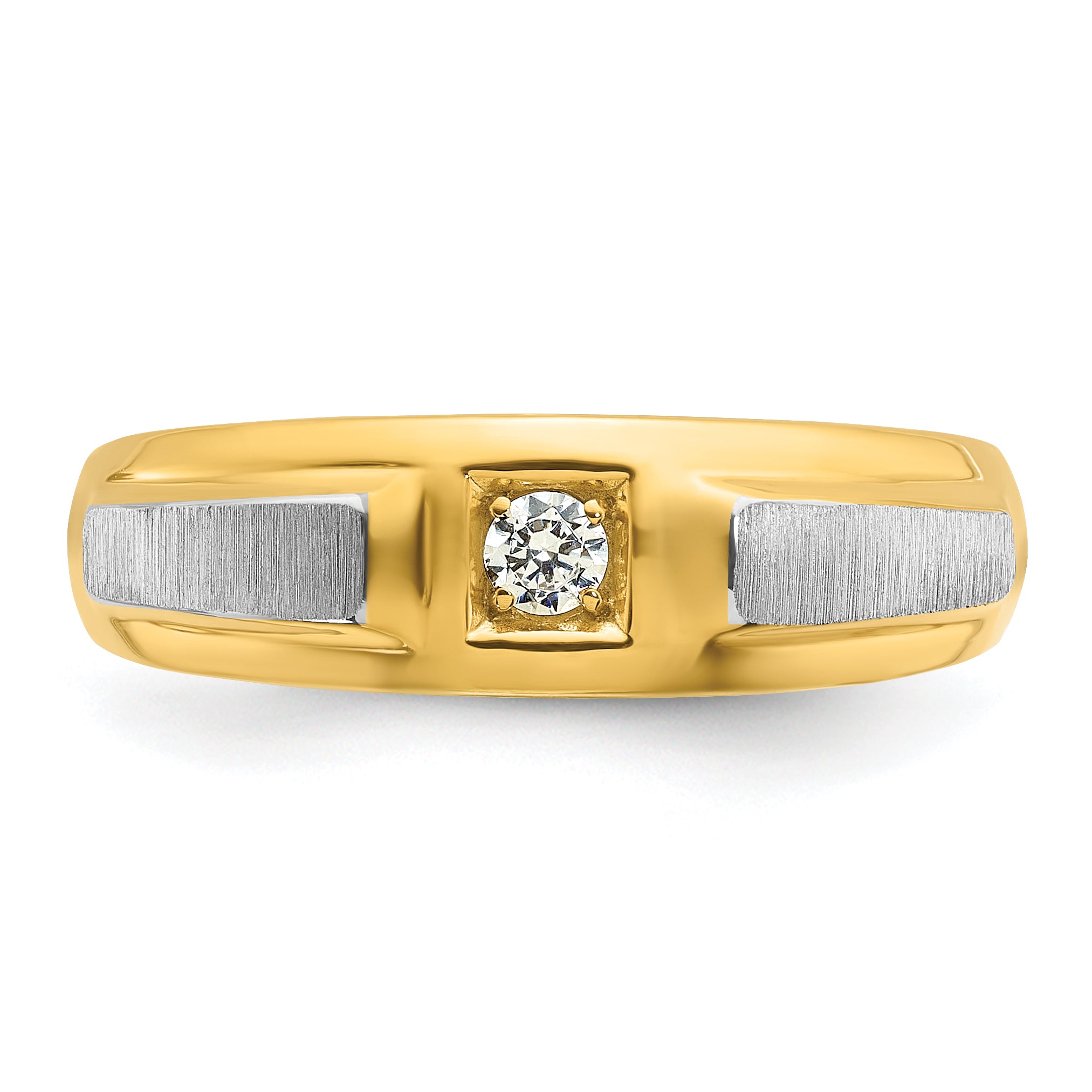 14k Two-tone Gold Men's Polished and Satin 1/10 carat Diamond Complete Ring