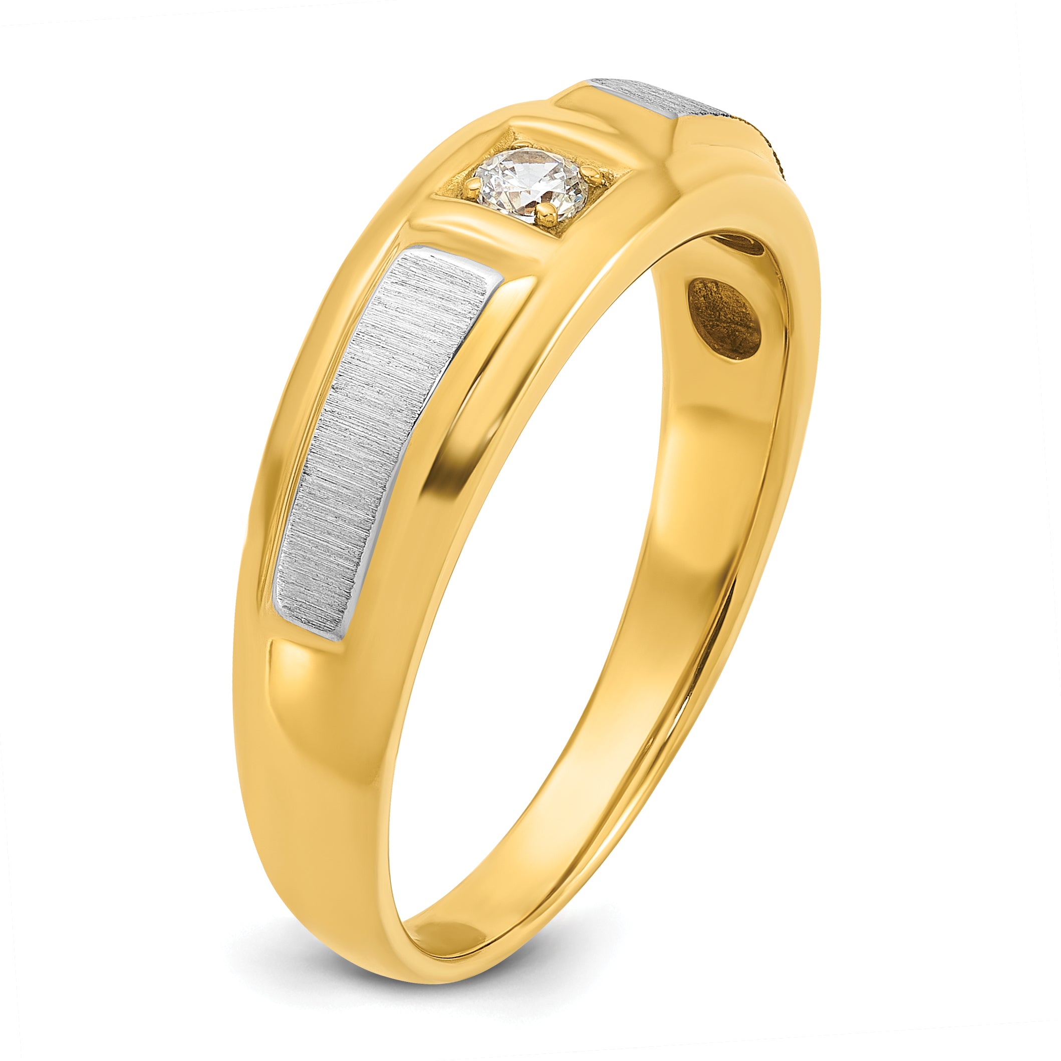 14k Two-tone Gold Men's Polished and Satin 1/10 carat Diamond Complete Ring