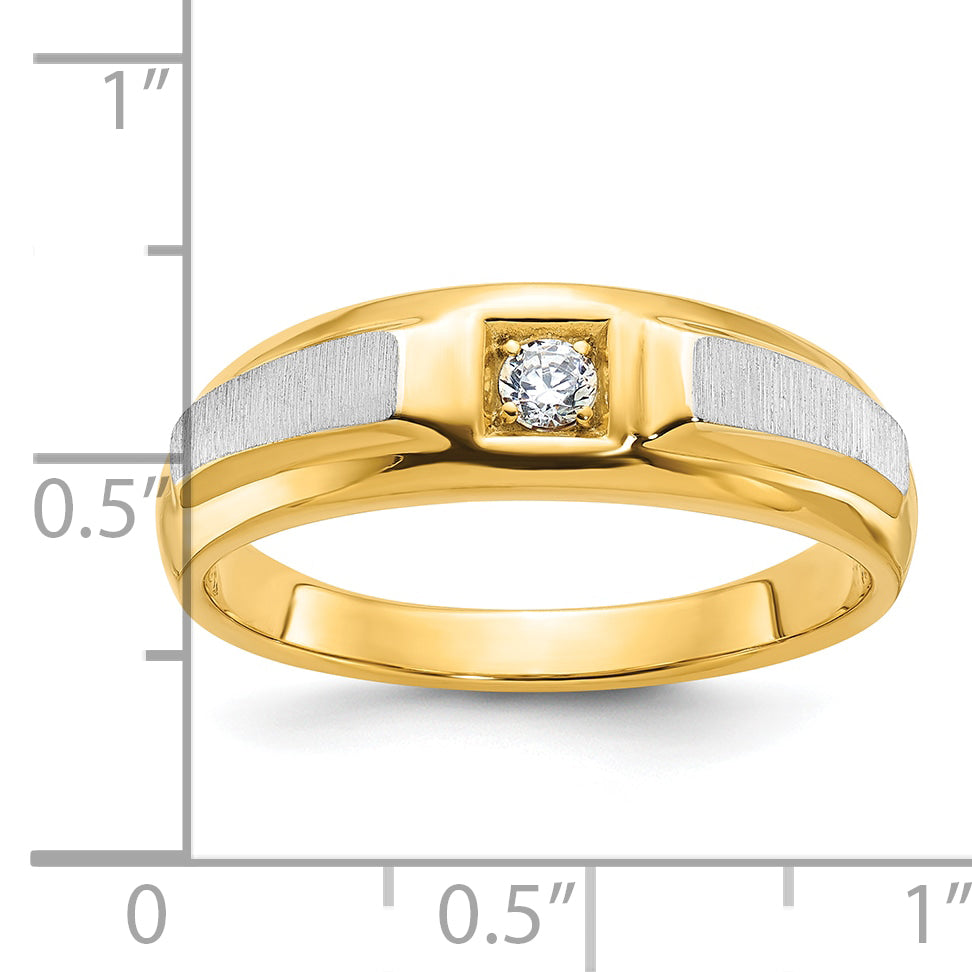 14k Two-tone Gold Men's Polished and Satin 1/10 carat Diamond Complete Ring