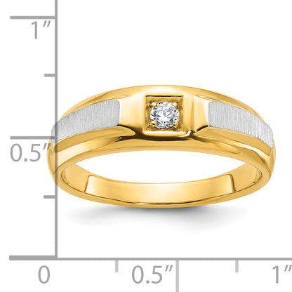 14k Two-tone Gold Men's Polished and Satin 1/10 carat Diamond Complete Ring