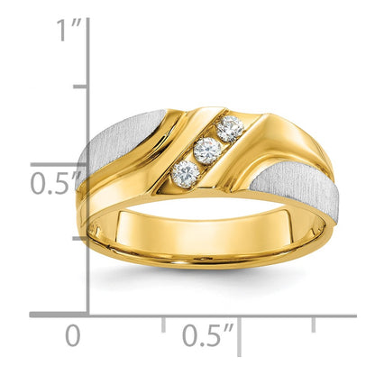 10K Two-Tone 10Ktt Ibgoodman Men'S Polished Satin Grooved 3-Stone Ring Mounting