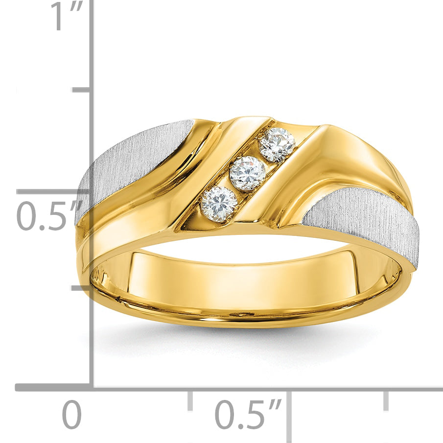 10K Two-Tone 10Ktt Ibgoodman Men'S Polished Satin Grooved 3-Stone Ring Mounting