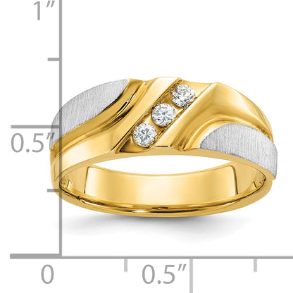 10K Two-Tone 10Ktt Ibgoodman Men'S Polished Satin Grooved 3-Stone Ring Mounting