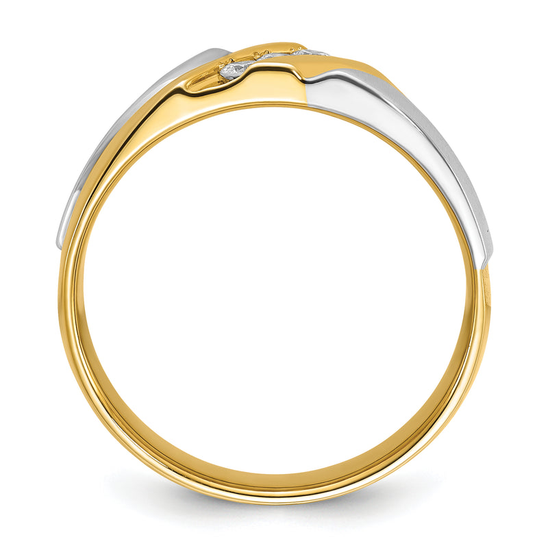 14k Two-tone Gold Men's Polished and Satin 1/6 carat Diamond Complete Ring