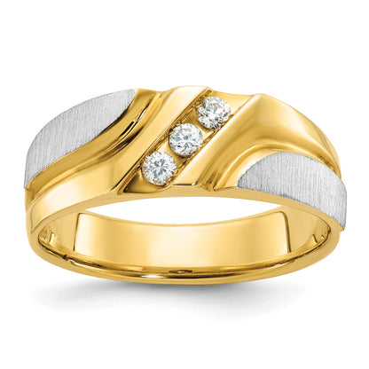 14k Two-tone Gold Men's Polished and Satin 1/6 carat Diamond Complete Ring
