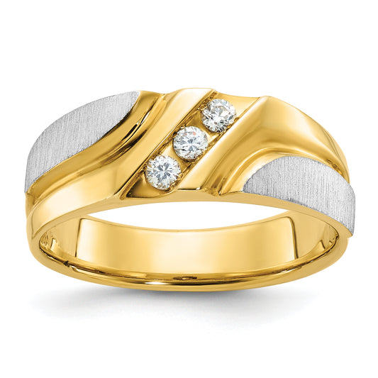 14k Two-tone Gold Men's Polished and Satin 1/6 carat Diamond Complete Ring