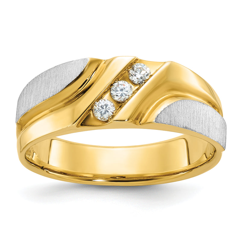 14k Two-tone Gold Men's Polished and Satin 1/6 carat Diamond Complete Ring