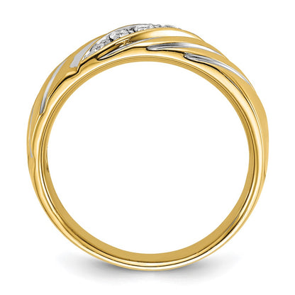14k Yellow & Rhodium Gold with White Rhodium Men's Polished Satin 1/6 carat Diamond Complete Ring
