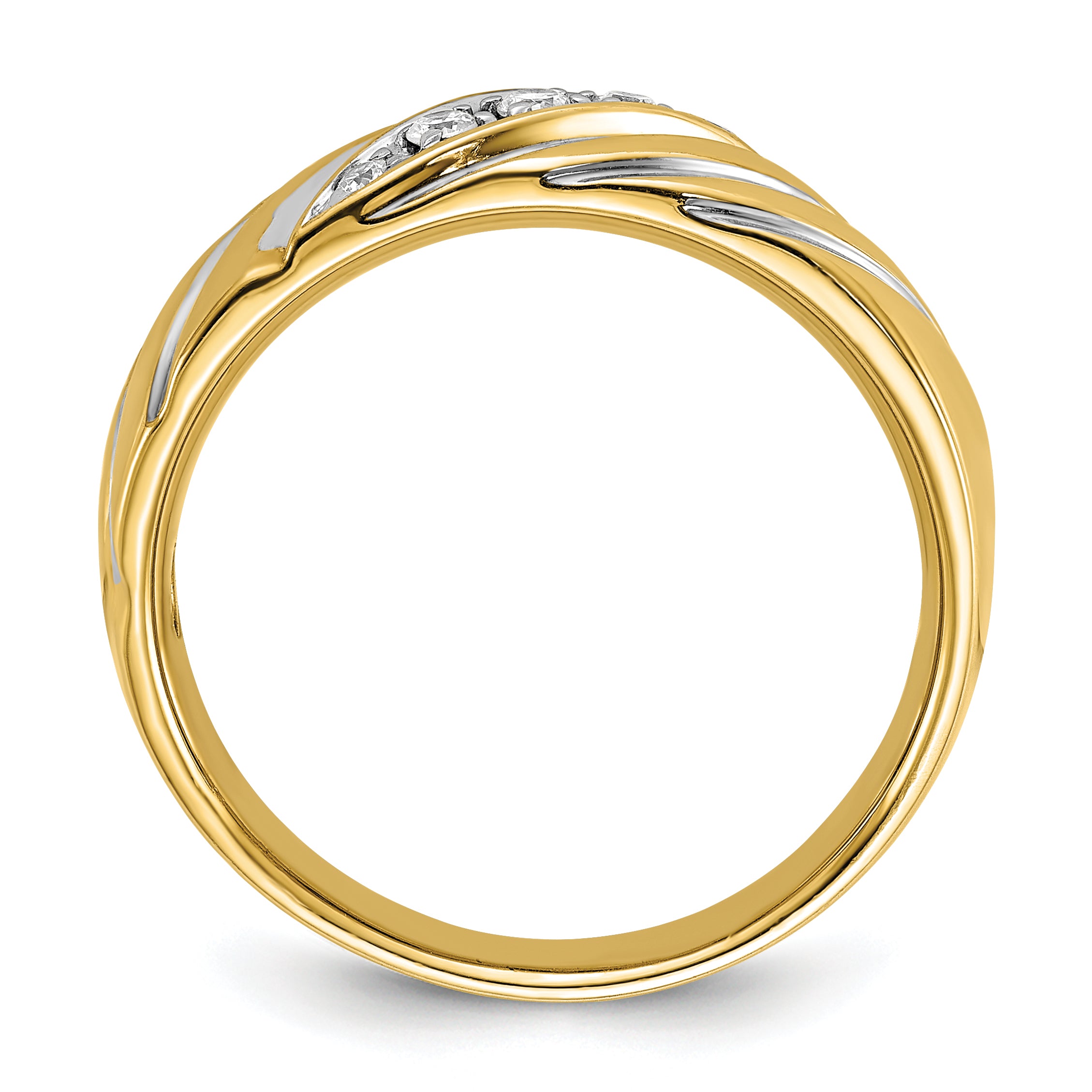 14k Yellow & Rhodium Gold with White Rhodium Men's Polished Satin 1/6 carat Diamond Complete Ring