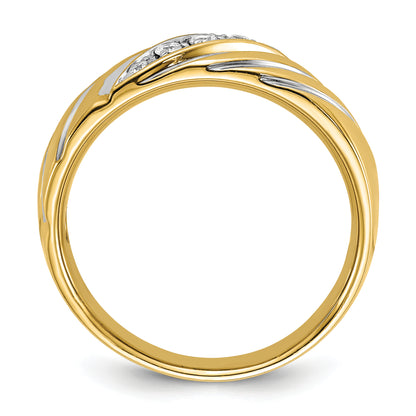 14k Yellow & Rhodium Gold with White Rhodium Men's Polished Satin 1/6 carat Diamond Complete Ring
