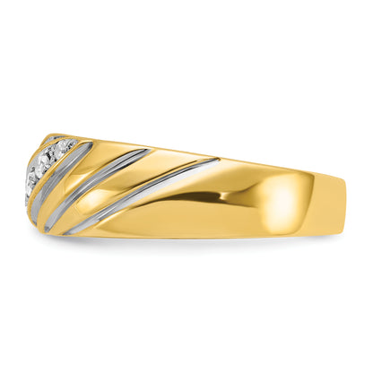 14k Yellow & Rhodium Gold with White Rhodium Men's Polished Satin 1/6 carat Diamond Complete Ring