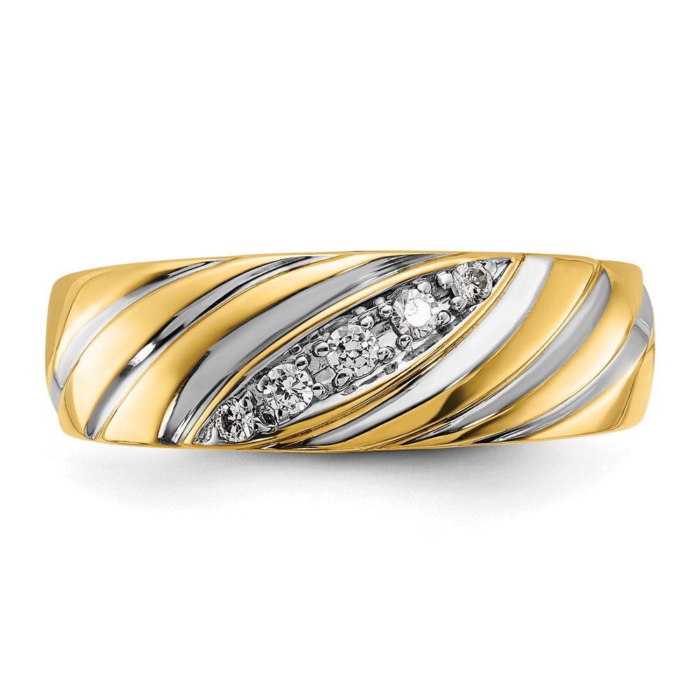 14k Yellow & Rhodium Gold with White Rhodium Men's Polished Satin 1/6 carat Diamond Complete Ring