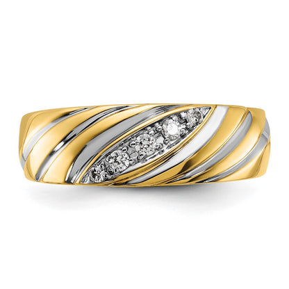 14k Yellow & Rhodium Gold with White Rhodium Men's Polished Satin 1/6 carat Diamond Complete Ring