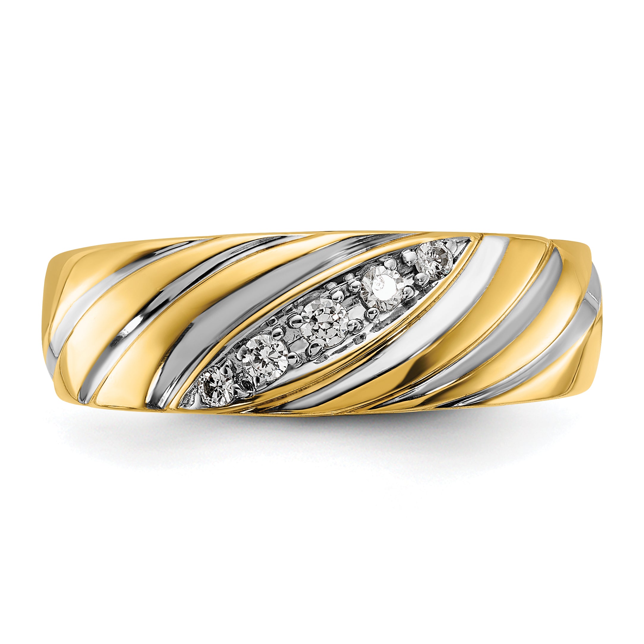 14k Yellow & Rhodium Gold with White Rhodium Men's Polished Satin 1/6 carat Diamond Complete Ring