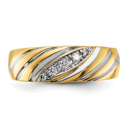 14k Yellow & Rhodium Gold with White Rhodium Men's Polished Satin 1/6 carat Diamond Complete Ring