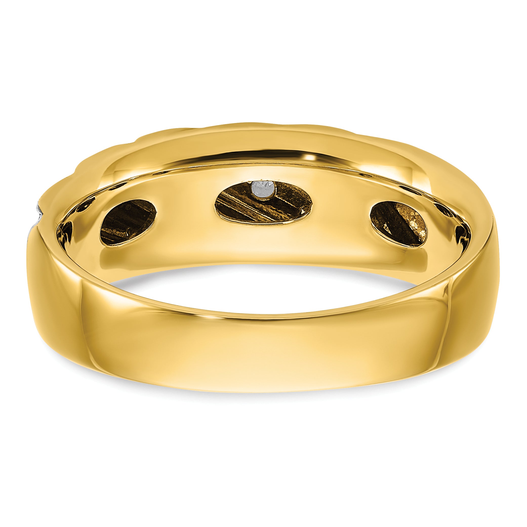 14k Yellow & Rhodium Gold with White Rhodium Men's Polished Satin 1/6 carat Diamond Complete Ring