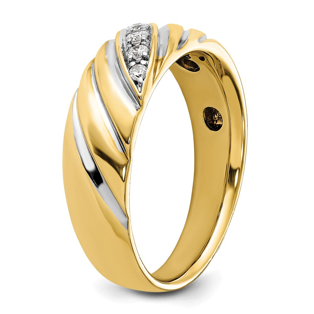 14k Yellow & Rhodium Gold with White Rhodium Men's Polished Satin 1/6 carat Diamond Complete Ring