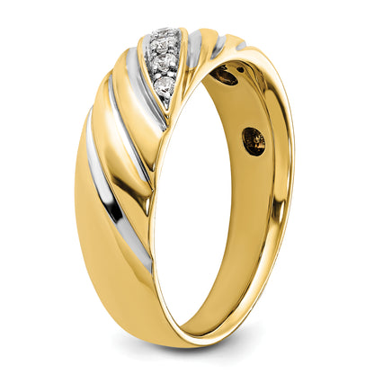 14k Yellow & Rhodium Gold with White Rhodium Men's Polished Satin 1/6 carat Diamond Complete Ring