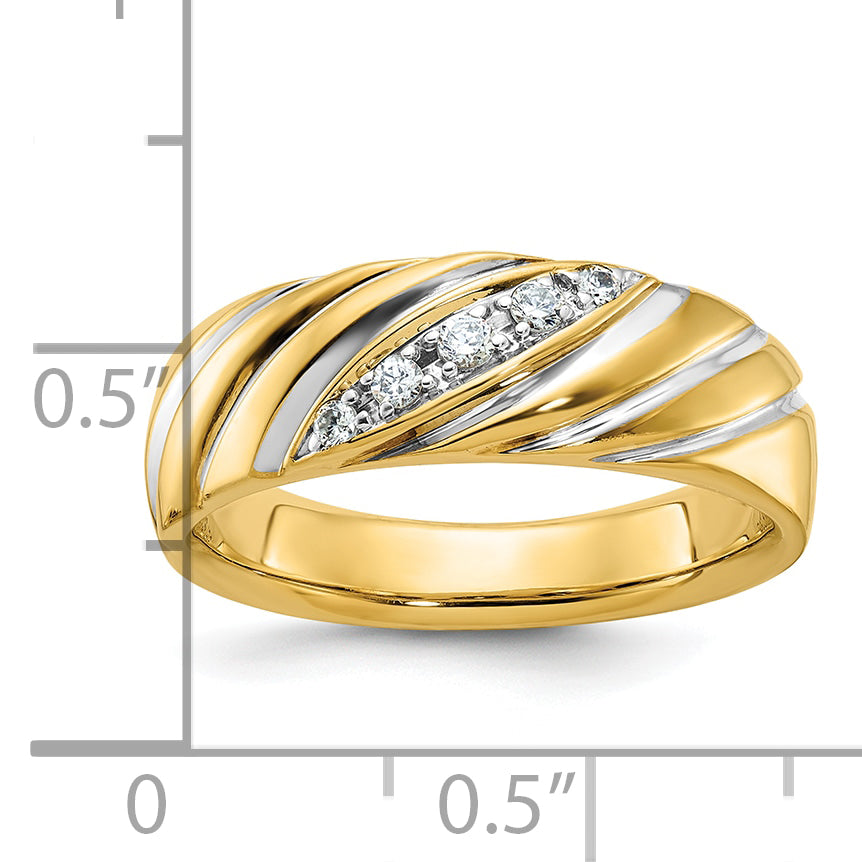 14k Yellow & Rhodium Gold with White Rhodium Men's Polished Satin 1/6 carat Diamond Complete Ring