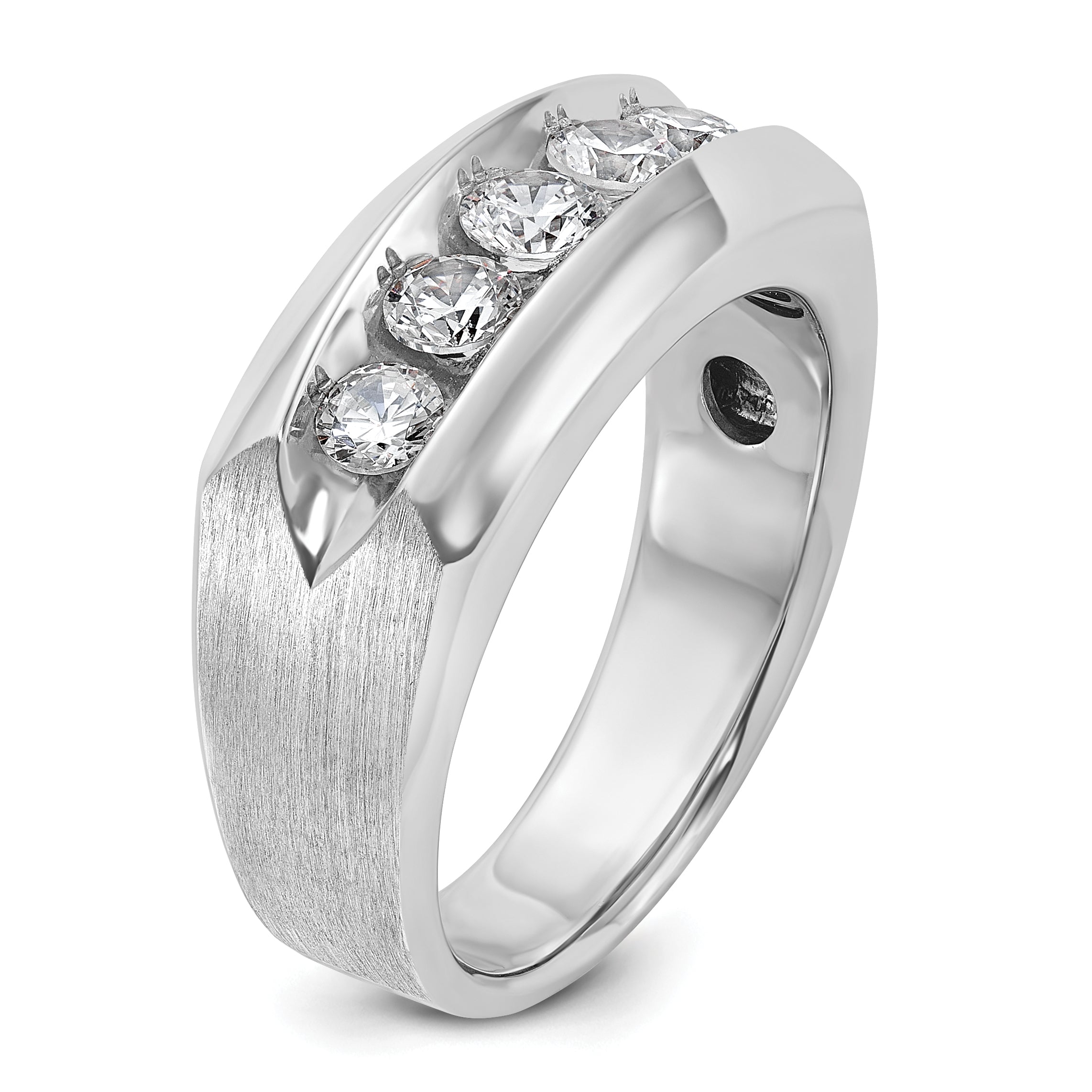 14k White Gold Men's Polished and Satin 1 carat Diamond Complete Ring